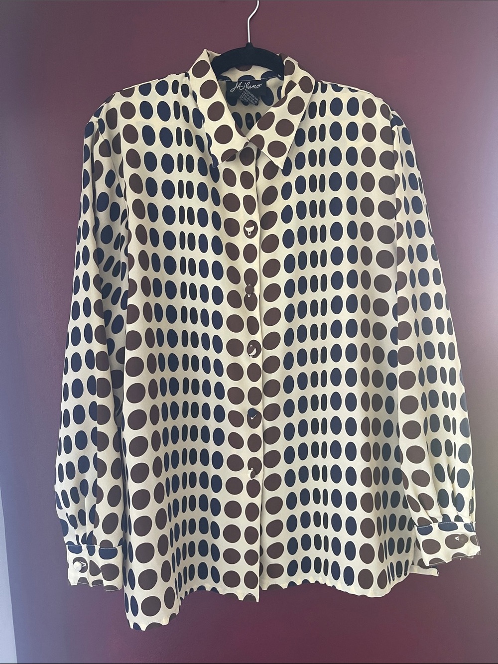 Milano Cream Blouse with Brown & Navy Polka Dots